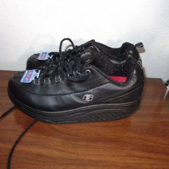 New Skechers Black Leather Shape Ups Shapeup Lace Up Shoes 8.5 NWOB - Picture 5 of 11